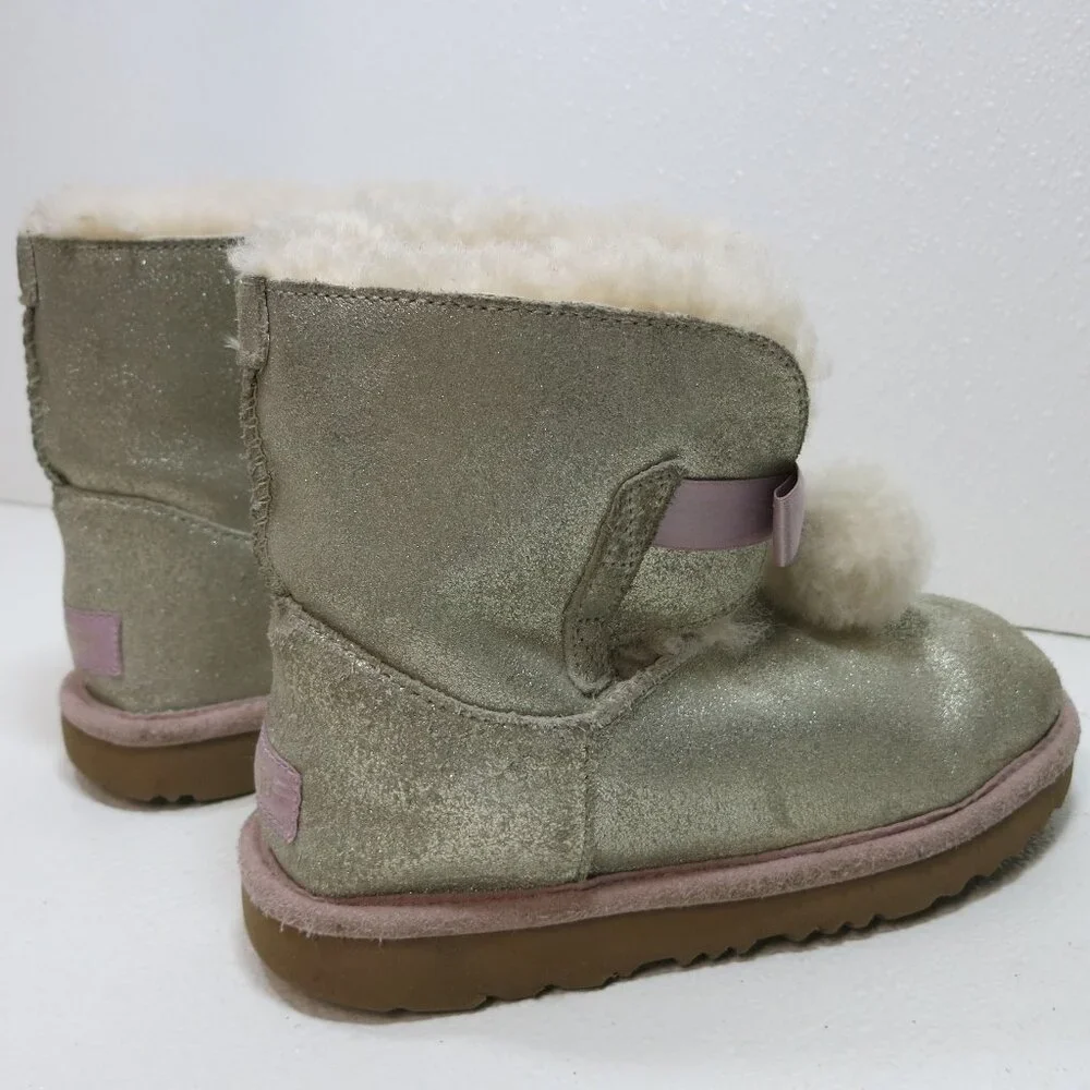 UGG Gita Metallic Pom-Pom Bow Boots Insulated Kids Footwear Childs Winter Boot 2